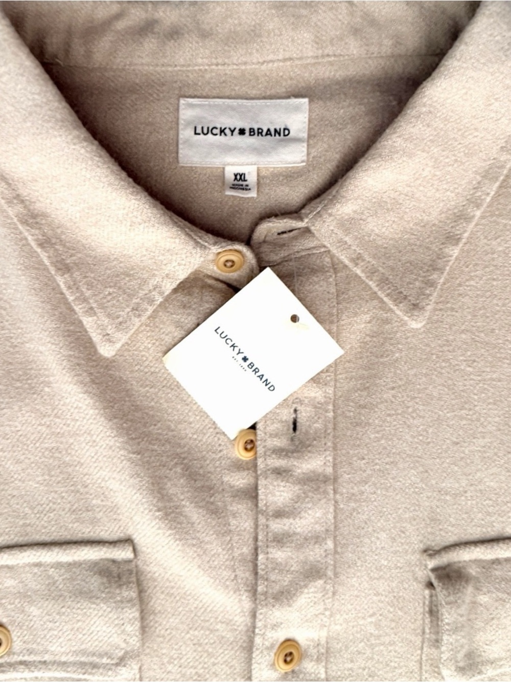 Lucky Brand XXL NWT 100% Cotton Utility Overshirt Beige Button Front Shacket